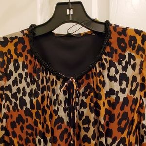 NWT Leopard Dress with beaded neckline and tassel.